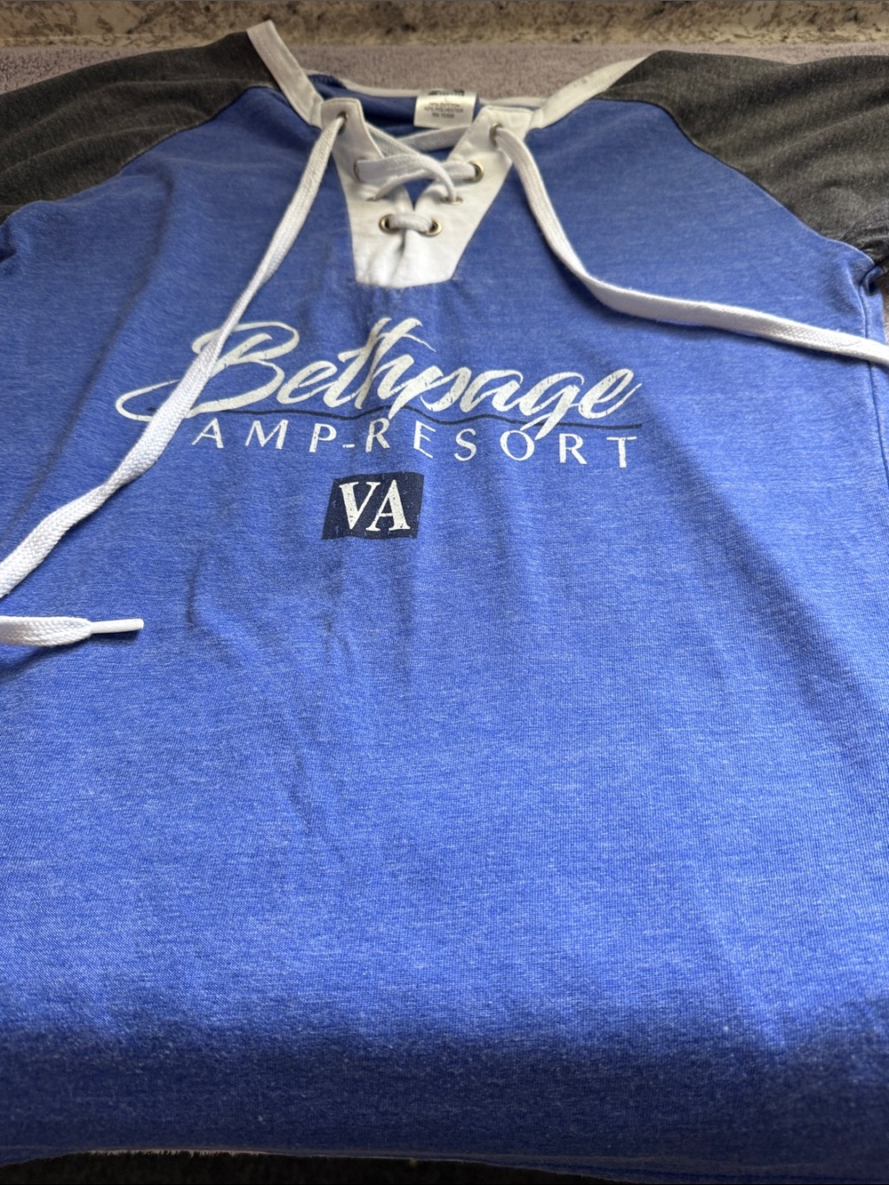Avalon Blue and White Lace-Up Raglan Top